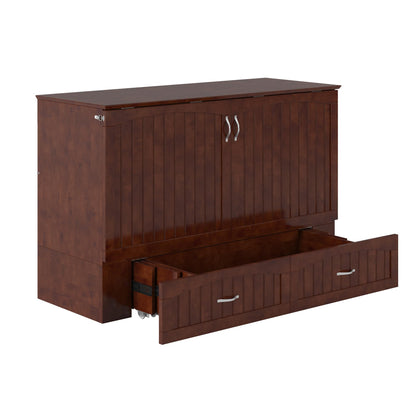AFI, Aspen Mid-Century Modern Queen Solid Wood Murphy Bed Chest with 6" Mattress, Storage Drawer & Built-in USB Charger, Walnut