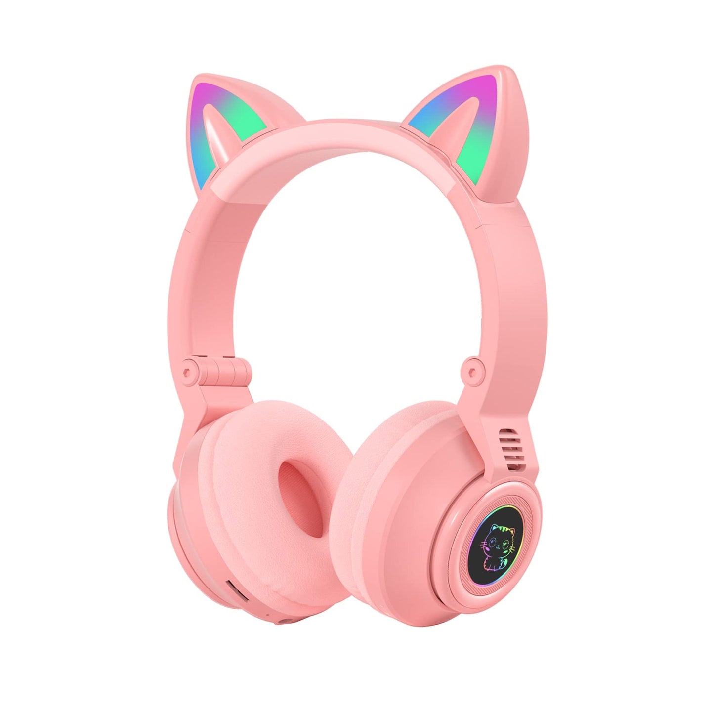 YUSONIC Cat Ear Bluetooth Headphones for Kids & Adults, Wireless Foldable & Wired Multi-Function LED Light Up Over Ear Headphones with Mic and Volume Control for iPhone/iPad/Laptop/PC (Pink 2)