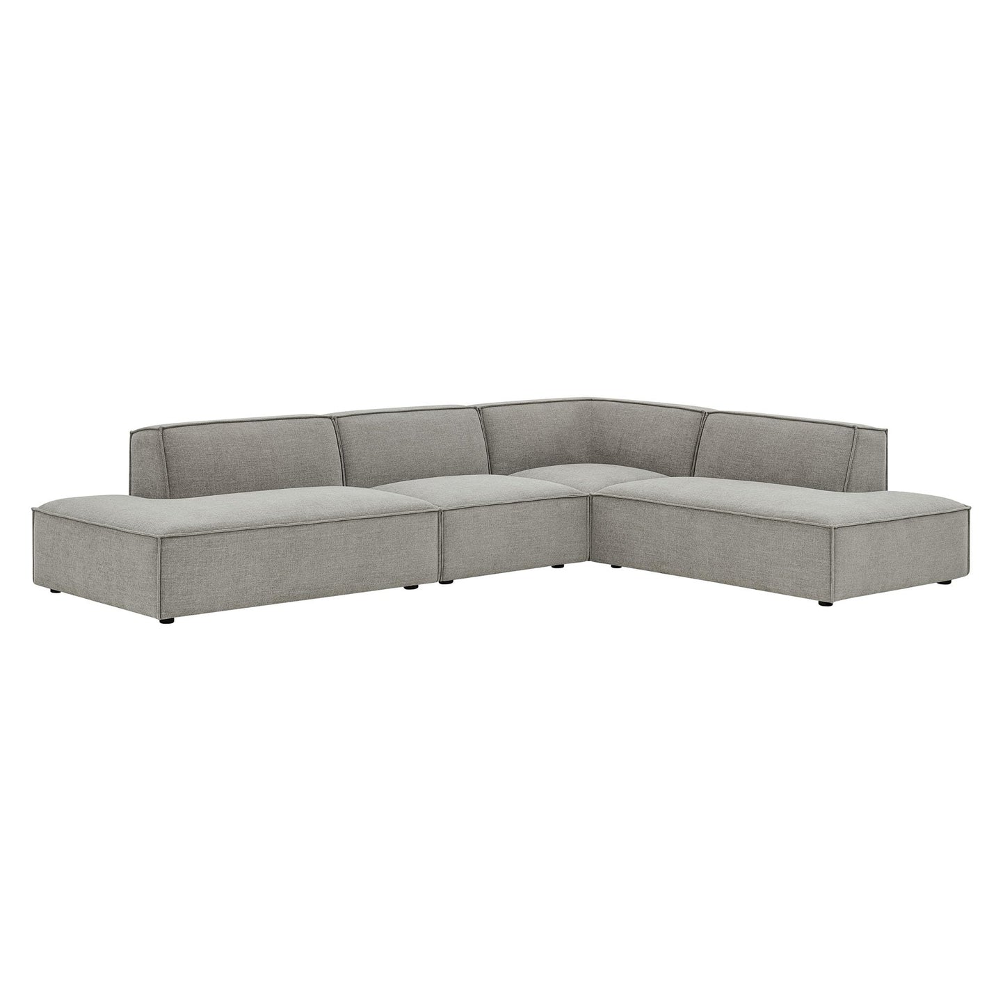 Modway Restore Performance Fabric Upholstered 4-Piece Modular L-Shaped Armless Sectional Sofa in Pewter – Low Profile Couch with Coil Seat Support and French Piping