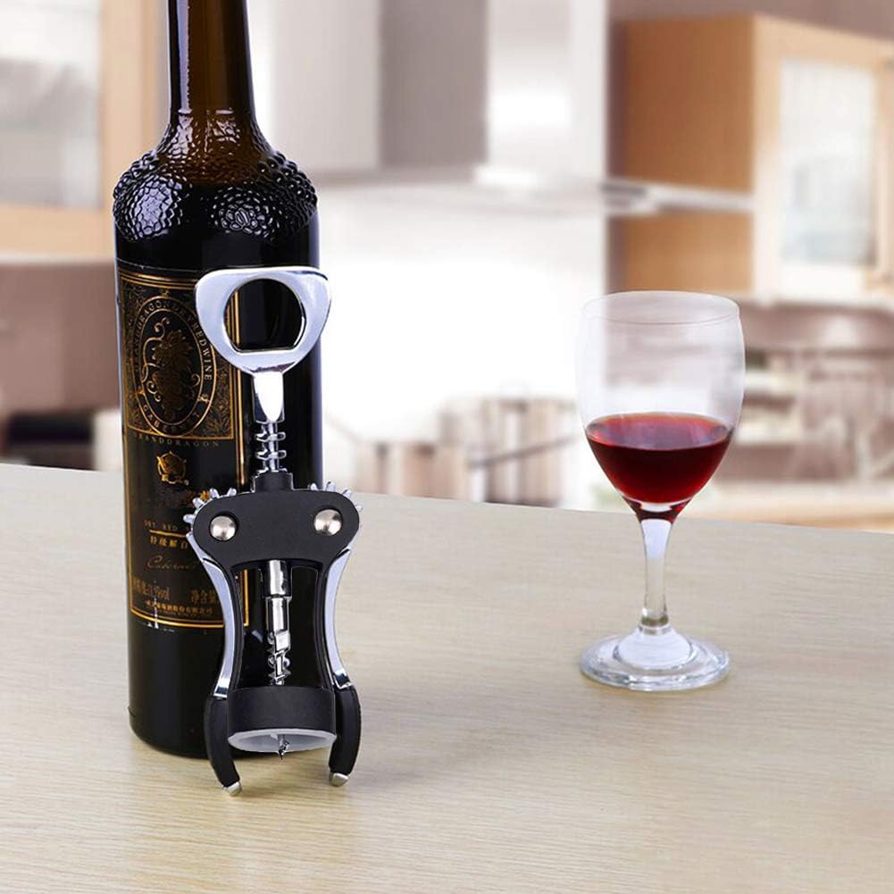 Foho Wine Opener, Multifunctional Wing Corkscrew for Wine and Beer Bottles, Luxury Waiter Corkscrew Set, Black