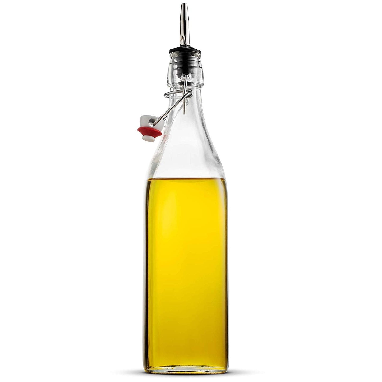Clear SQUARE Swing Top Glass Bottles With Lids - 33.75 Oz - Airtight Flip Top Glass Water Bottles Great For Oil And Vinegar, Beverages, Juices, Smoothies - (2 Pack) (Not For Carbonated Beverages)