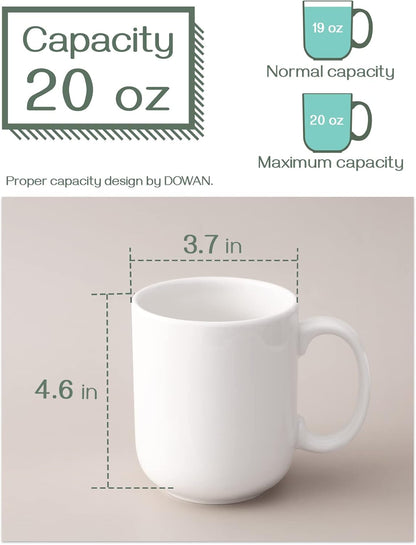 20 oz Set 6 Set, DOWAN Large Coffee Mugs with Handle, Ceramic Cup of for Tea Hot Cocoa, Mug Gifts Soft White