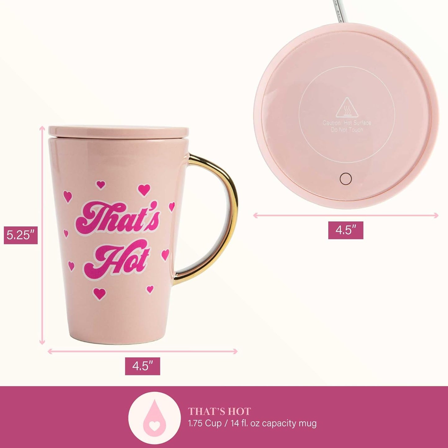 Paris Hilton Electric Mug Warmer Set, 14-Ounce Ceramic Mug with Lid, Heat Sensitive Color Changing Design