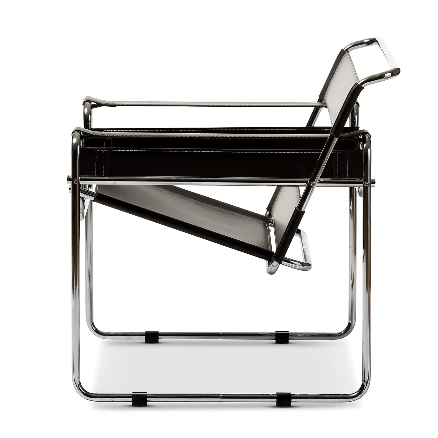 Baxton Studio Wassily Style Mid Centry Modern Accent Chair,Steel Frame and Faux Leather, Wide Seating