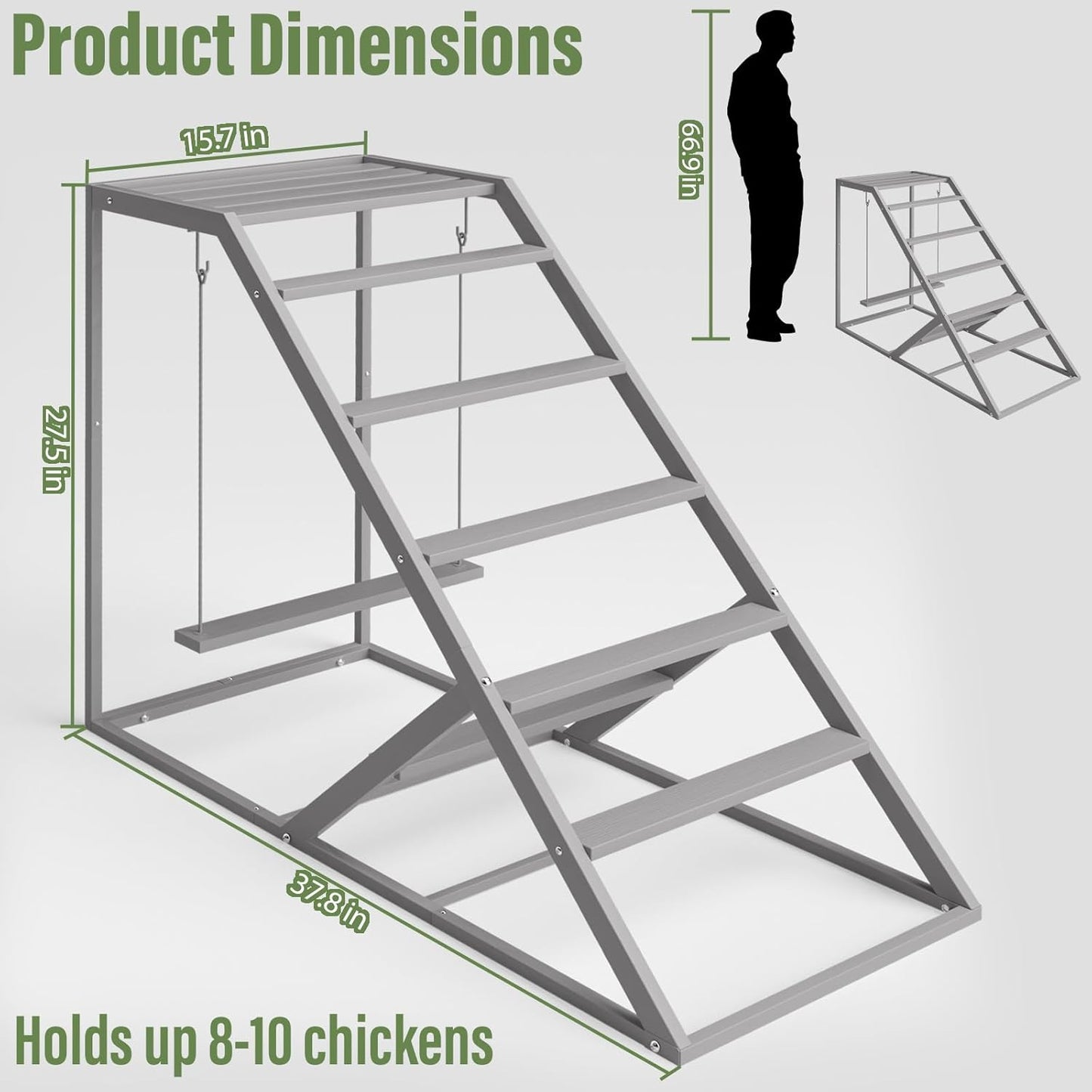 Set Chicken Perch for Coop with Ladder, Chicken Roosting Bars for Chickens in Coop with Swing Wooden Run Accessories