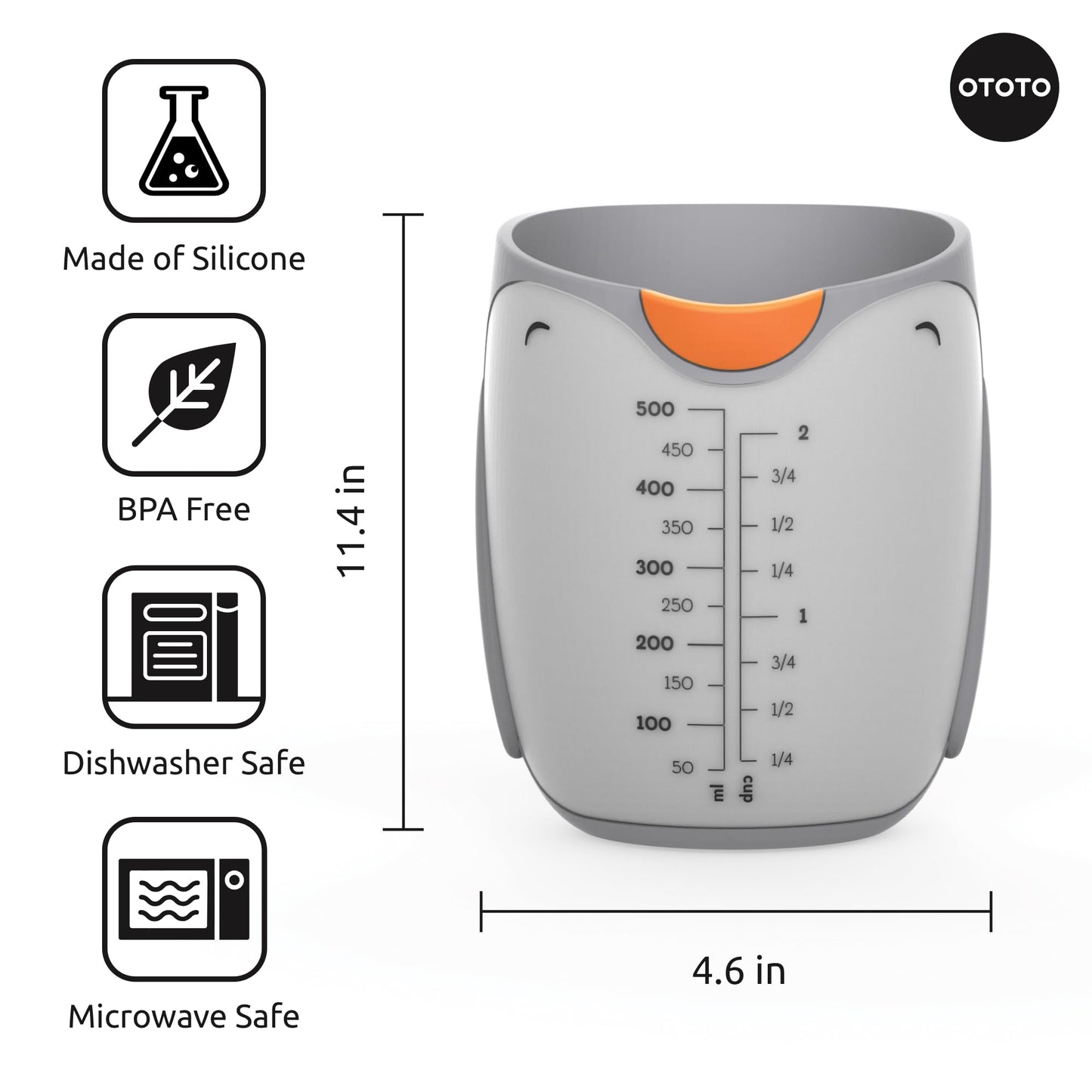 OTOTO Penny Penguin Silicone Measuring Cups for Cooking - 500ml Cute Measuring Cups for Baking, BPA-Free, Microwave Safe, Penguin Gifts, Cute Kitchen Accessories, Funny White Elephant Gifts