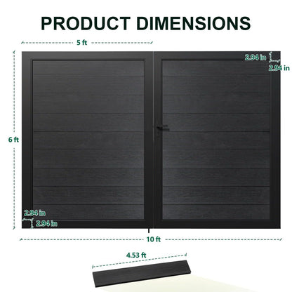 Mondaria 6ft(H)*10ft(W) Wood Plastic Composite Gate for Privacy Fence, Double Fence Gate with Metal Frame and Knob Kits, Black (Without Post)