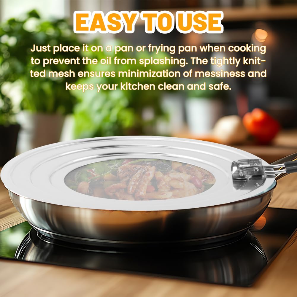 Stainless Steel Splatter Screen for Frying Pan, Collapsible Grease Splatter Guard with Folding Insulated Handle for Fry Pans, Cover Oil Splash from Bacon, Oil or Deep Fryer(SIZE:11.81inch)