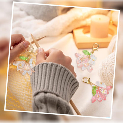 SUNNYCLUE 1 Box 30Pcs Flower Stitch Marker Knitting Markers Charms Bulk Acrylic Pink White Spring Lily Butterfly Clasps Hooks Crochet Charms for Jewelry Making Crafts Weaving Sewing Supplies Beginner