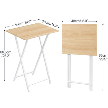 HOOBRO Folding TV Tray Tables, Set of 4 TV Trays with Storage Rack, Industrial Side Table for Eating at Couch, Foldable Snack Table for Small Space, Easy Assembly, Natural and White, WN50BZ01