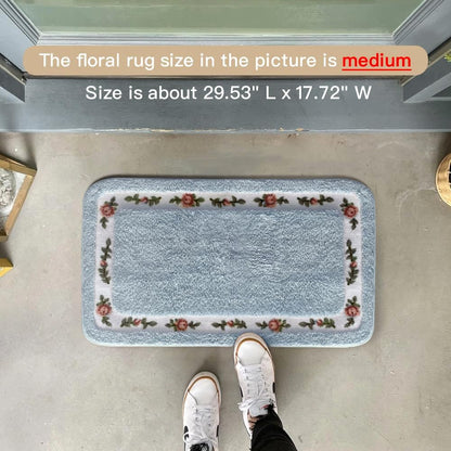 Pretty Floral Rural Style Romantic Rose Flower Rug, Soft Non-Slip Shaggy Area Bath Mat for Bathroom Living Room