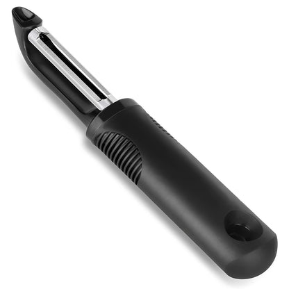 ANMIOU Swivel Vegetable Peeler with Non-Slip Ergonomic Handle, Rust-Proof Steel Blades, Built-in Potato Eye Remover, Plastic Blade Guard, Kitchen Peeler for Potato, Carrot, Apple, Veggie, Fruit, Black
