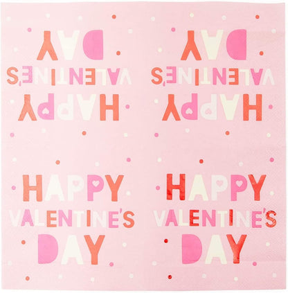 Sparkle and Bash 100-Pack Valentine’s Day Napkins - 5 x 5-Inch Folded Pink Paper - 3-Ply Soft Absorbent