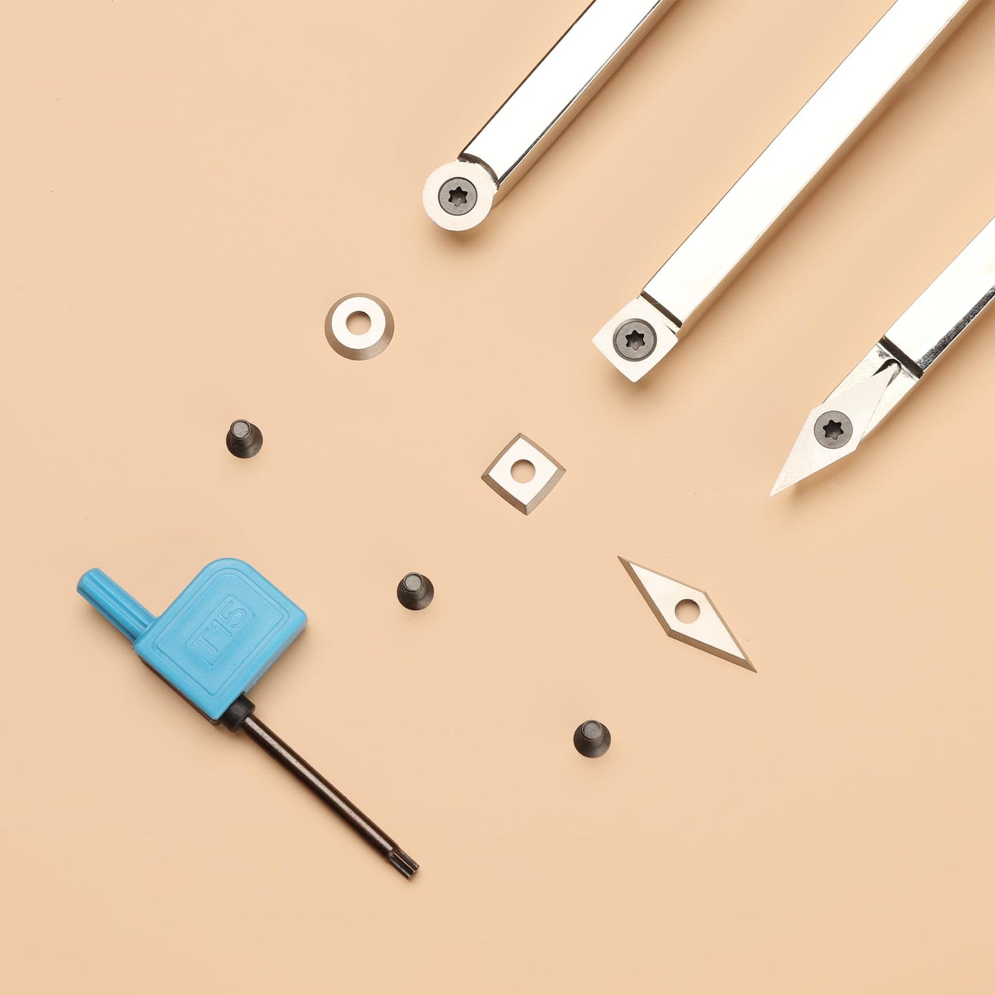 18pcs Tungsten Carbide Cutters Inserts Set, SainSmart Wood Lathe Turning Tool Replacement Cutter Accessories, 11mm Square, 11mm Square with Radius, 12mm Round, 8.9mm Round, 30x10mm & 28x10mm Diamond
