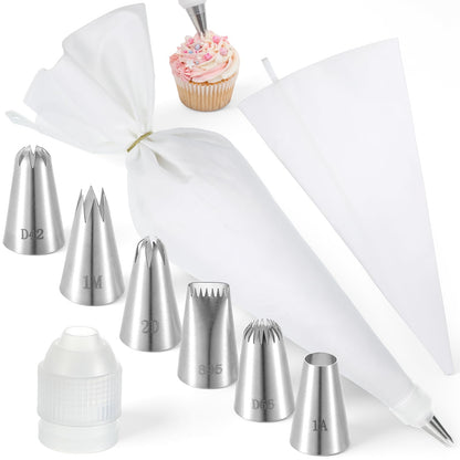 4 Pcs 24 inch Reusable Piping Bags and Tips Set 11Pcs Cotton Pastry Bags Kit Frosting Piping Kit, Durable Cotton Exterior for Cake Decorating, Cupcakes, Cookies, Home Bakers, Chefs