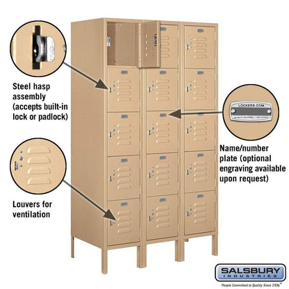 Salsbury Industries 65358TN-U Five Tier Box Style 36-Inch Wide 5-Feet High 18-Inch Deep Unassembled Standard Metal Locker, Tan Brown