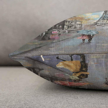 Paris Pillow Cover 12x20 inch - Oil Painting Autumn Lovers Kiss on Rainy France Street Decorative Throw Pillow