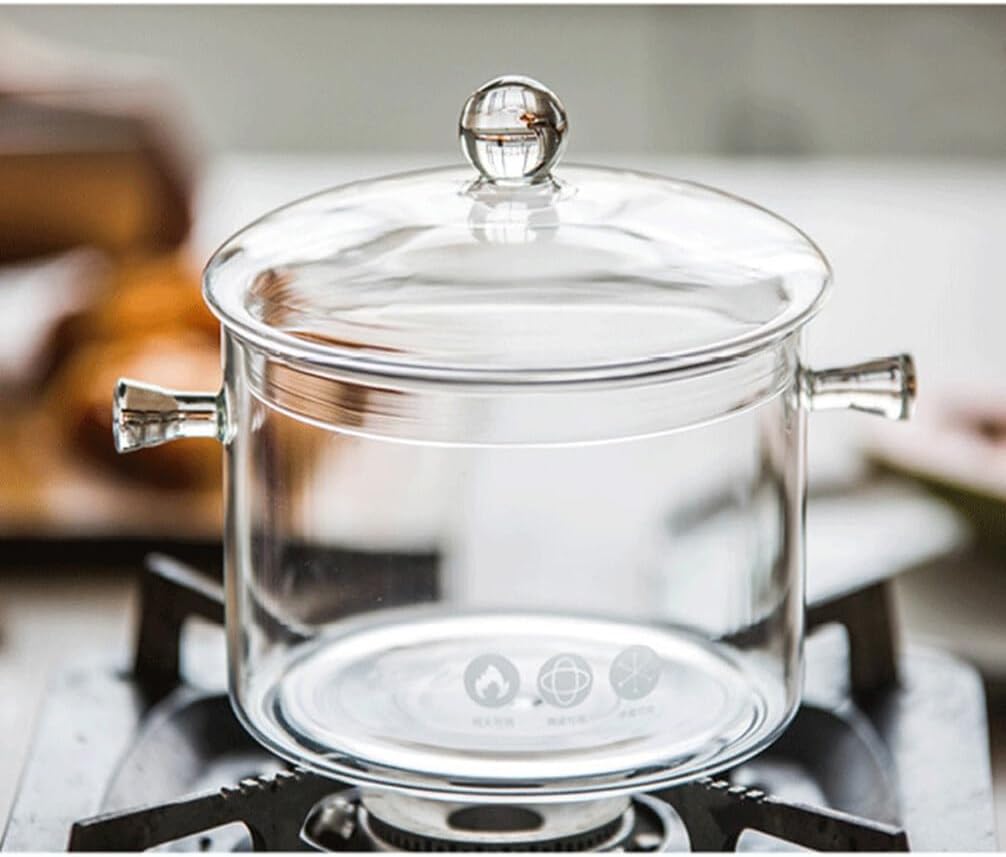 YARDWE Clear Glass Cooking Pot, Glass Saucepan for Noodles, Soup, Salad