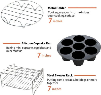 Gowise Air Fryer Accessories Set - 9PCS for 3.7QT to 5.8QT Fryers | Includes Cake Barrel, Pizza Pan & More