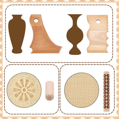UNICRAFTALE 13Pcs 13 Styles Clay Pottery Tools Kit with 6 Clay Texture Rollers 5 Clays Stamps 2 Foot Shaper Tools Pottery Ribs Trimming Tool for DIY Handmade Clays Molding Sculpting Ceramics