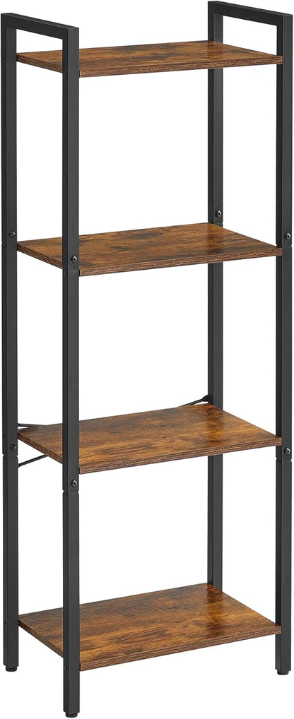 VASAGLE 4-Tier Tall Bookshelf, Industrial Style Bookcase with Steel Frame for Living Room, Home Office, Rustic Brown