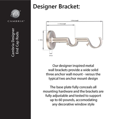 MODE Cambria Designer Series - Premium 7 foot Custom Double Curtain Rod - 1-1/8 inch Large Diameter - Non-Adjustable for a Seamless Look - Premium Designer Brackets and End Caps - Brushed Gold Finish