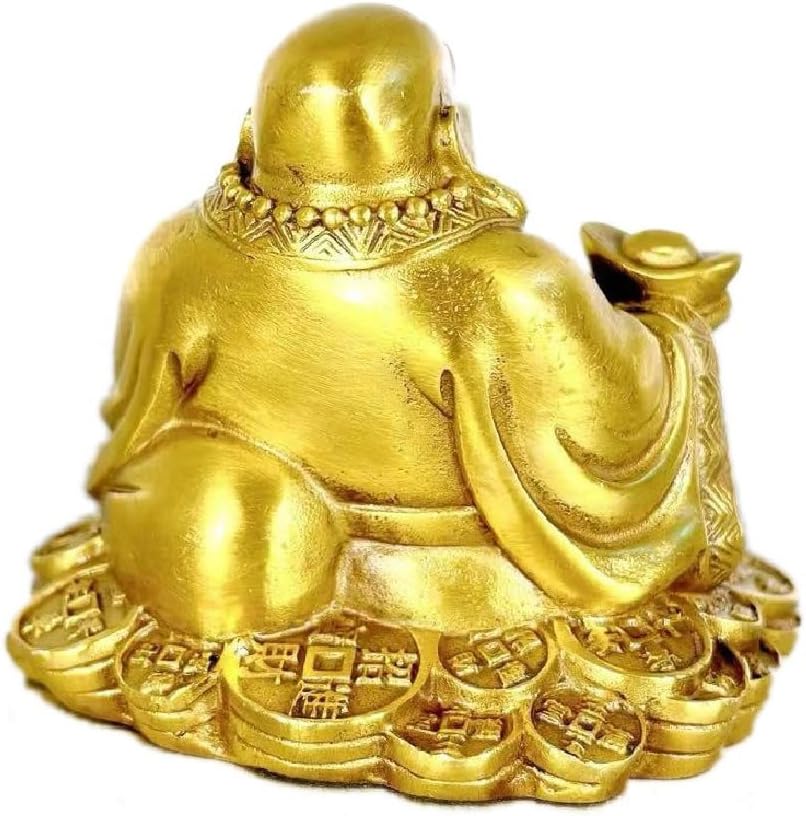 SMRTHMRT Feng Shui Decor Laughing Buddha Statue, Maitreya Figurine Carrying Money Bag, Brass Sculptures