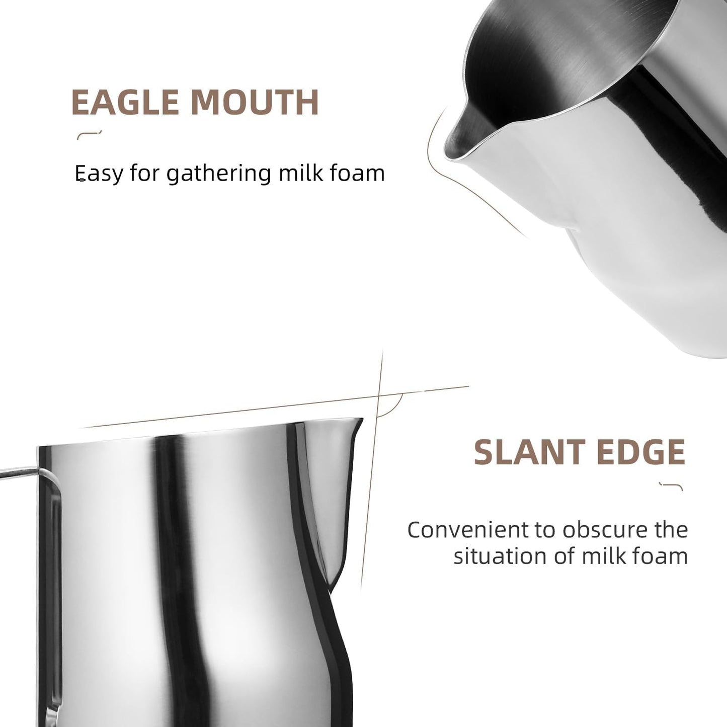 MHW-3BOMBER Milk Frothing Pitcher 450ml/15.2oz Milk Frother Cup Espresso Steaming Pitcher Stainless Steel Milk Frother Cup Barista Latte Art Round Spout Milk Jug P6001S