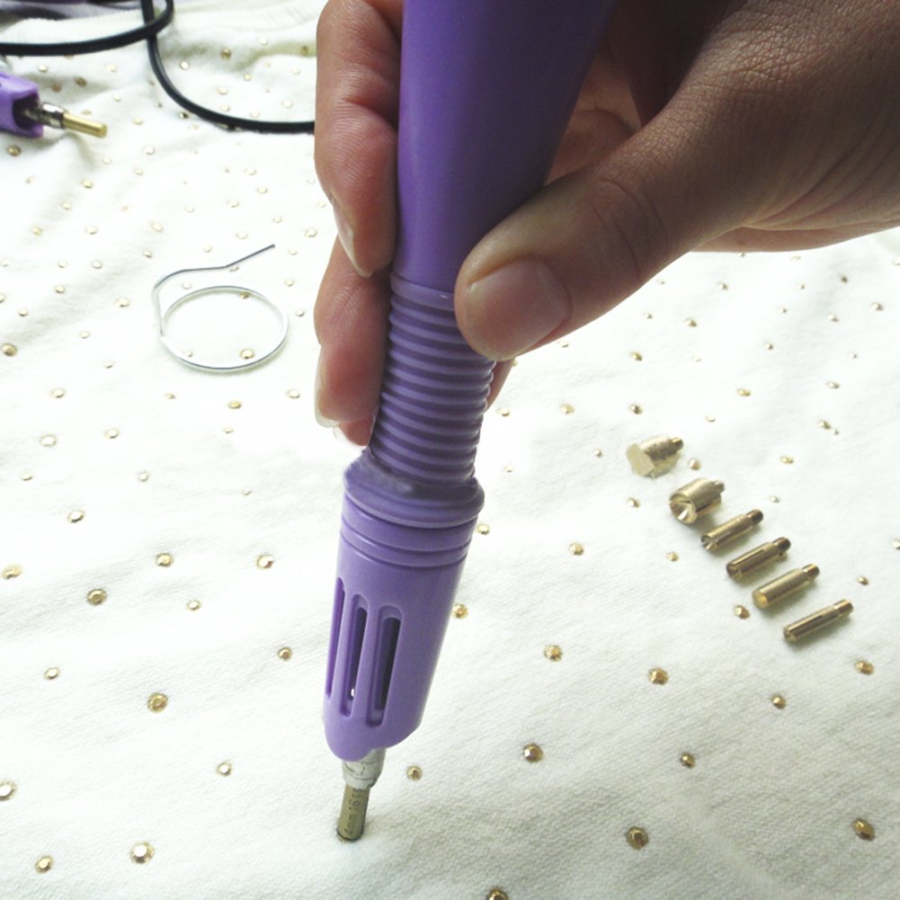 Hotfix Rhinestone applicator 7 in 1 Professional Iron-on Hot Fix Wand Crystal Gem Rhinestone Heat-fix Tool (Purple)
