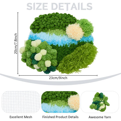 WEBEEDY Latch Hook Moss Coaster Kit Complete DIY Coaster Set with Yarn, Mesh, Tools and Instruction for Adults Beginners DIY Craft Hobbies Home Office Birthday Decor, 7.9"x9.1"/20x23 cm