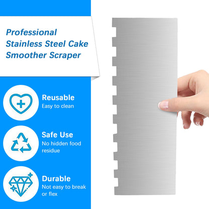 4 Pieces Stainless Steel Cake Scraper 10 Inch and Sided Patterned Edge Stripe Edge Smoother Scraper Cake Decorating Comb Cake Pastry Cutter for Mousse Butter Cream Cake Decoration