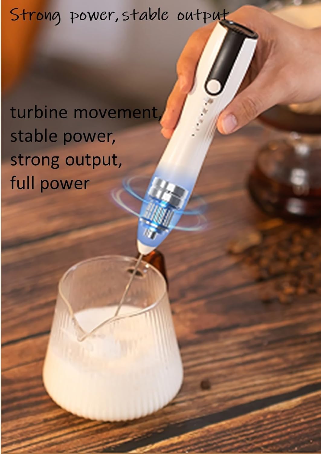 Electric Milk Frother for Matcha, Hot Chocolate, Coffee Creamer, Handheld Design, Type-C Rechargeable Blender (White)
