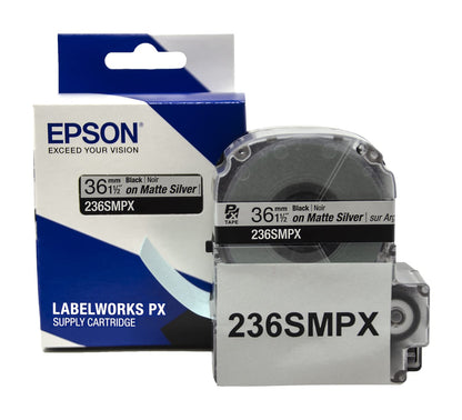 LABELWORKS Epson Asset Management Bundle - LW-PX900PCD Industrial Label Maker Kit, 236SMPX, 224SMPX, and 212SMPX PET (Polyester) Tape Cartridges - Black on Silver Matte Label Maker Tapes