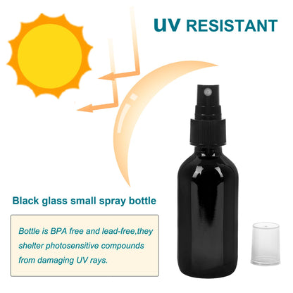 NOOEEISS Black Glass Small Spray Bottle 2 oz 24 Packs,Fine Mist Sprayer Small Clear Bottles,Refillable Containers mini spray bottles for Cleaning Solutions and Skin Care (Black 24pcs)
