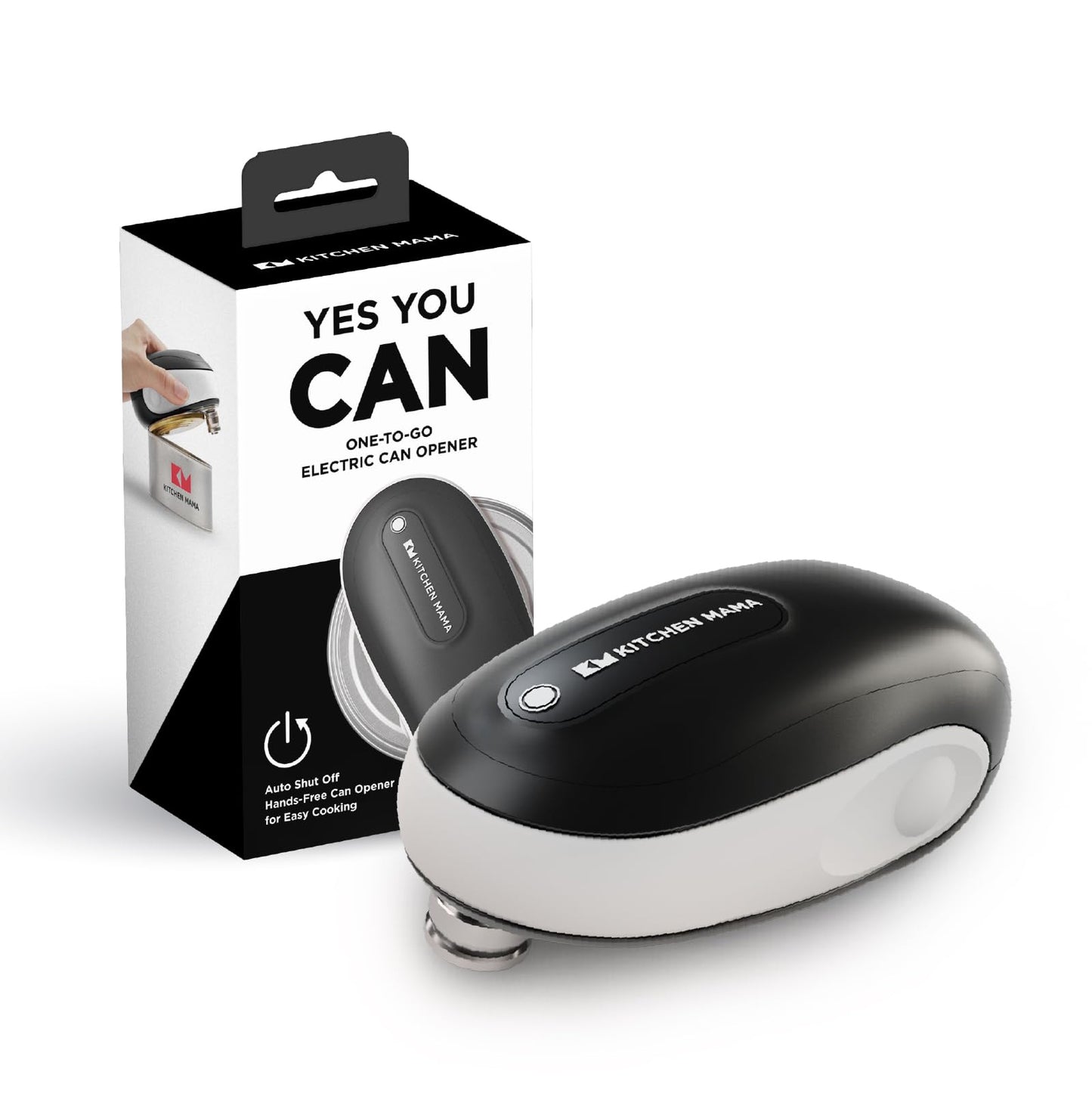 Kitchen Mama One-To-Go Electric Can Opener: One Touch, Auto Stop, Smooth Edge, Lid Lift, Safety, Automatic, Magnetic, Cordless, Battery Operated, Kitchen Appliance for Senior with Arthritis (White)