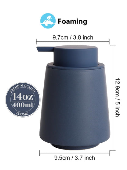 INGOFIN Ceramic Foaming Soap Dispenser -14 oz Foam Hand Soap Dispenser Bathroom Modern Refillable Dish Wash Bottle for Kitchen with Large Pump Matte Green