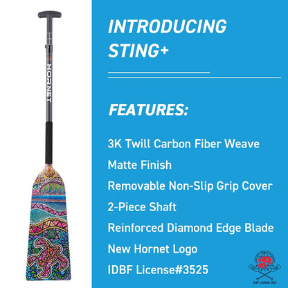 Hornet Watersports Dragon Boat Paddle - Pink Crush Design - Adjustable Carbon Fiber Dragon Boat Paddle - IDBF Approved (Clamp Adjustable)