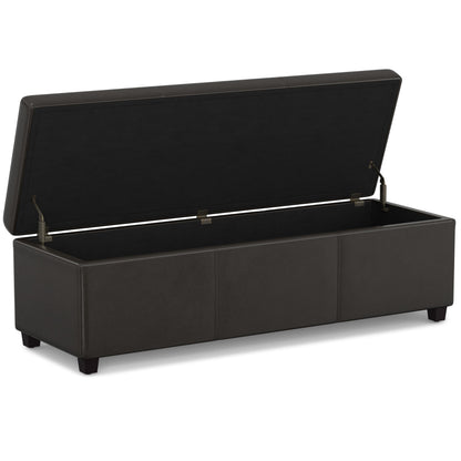 SIMPLIHOME Avalon Extra Large Storage Ottoman Bench - 54 inch Wide Upholstered Vegan Leather Rectangular Lift-Top Ottoman in Tanners Brown, Contemporary Bench for Living Room with Hidden Storage