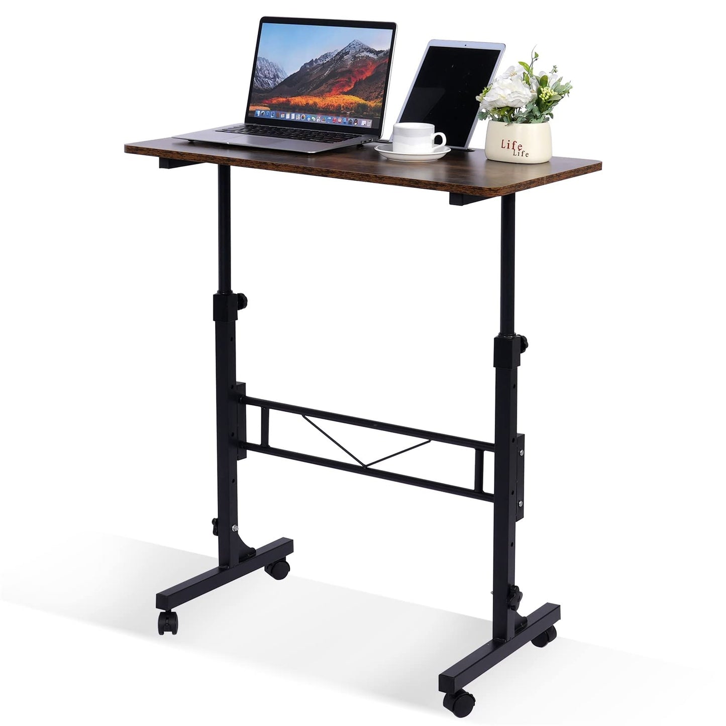 KLSMYHOKI Portable Standing Desk Adjustable Height, Small Computer, Laptop, Mobile Stand Up Rolling Desk with Wheels, Table for Home Office, 16"x31.5" Height 27"-43.5", White