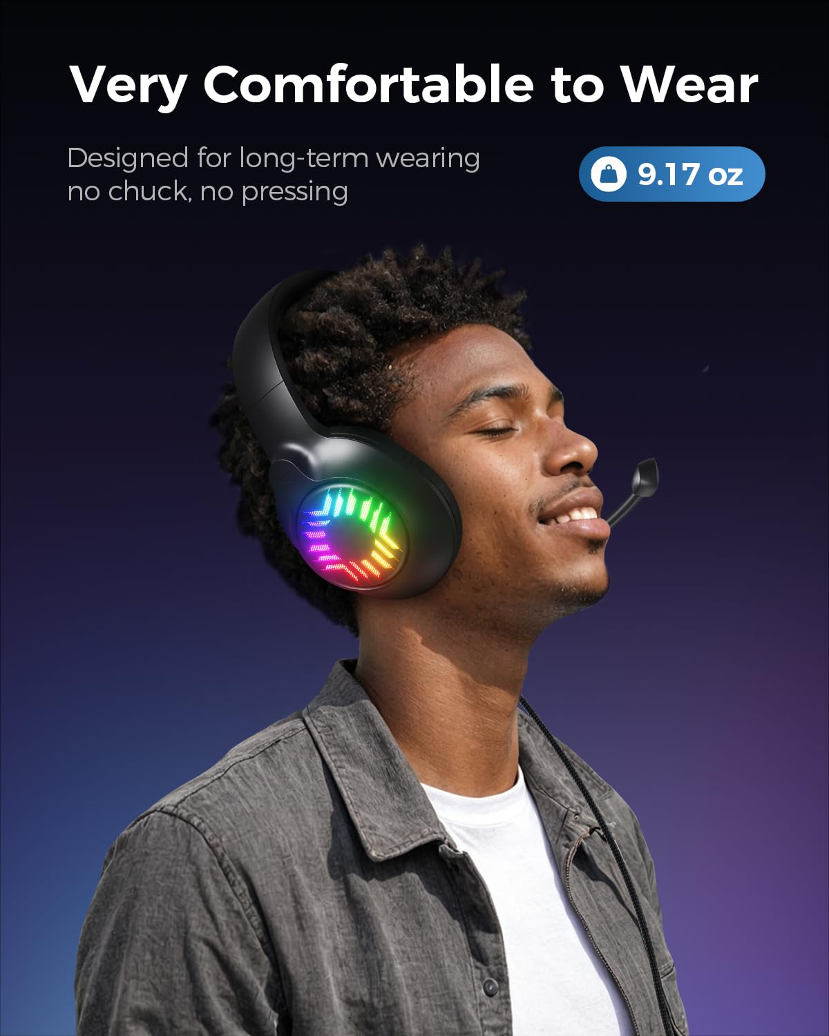 OLANRUN Stereo Gaming Headset, Wired Gaming Headphones Over Ear, Noise Cancelling Mic, 9 Colors Gradient RGB Ligh, Soft Memory Earmuffs for PC, Xbox One/Series PS5 PS4 Controllers, Nintendo (Black)