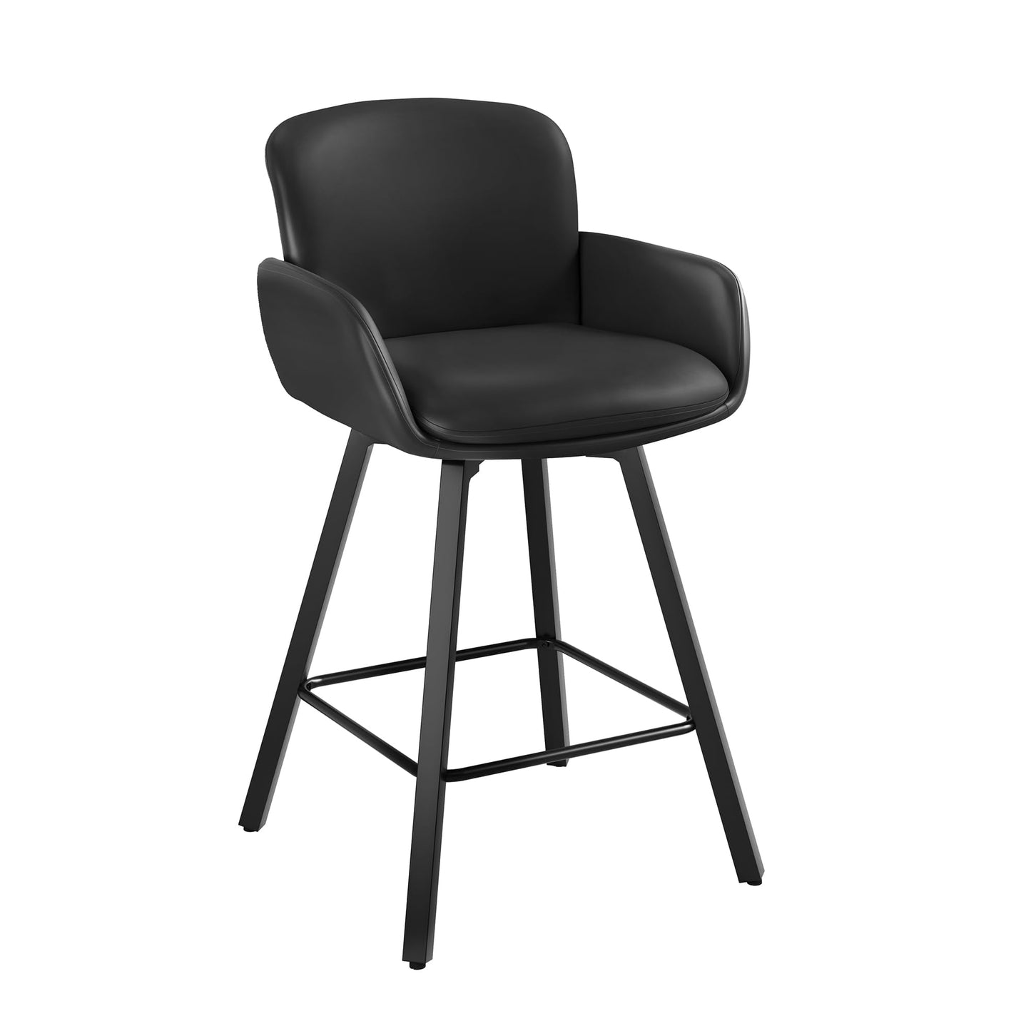 LUE BONA 26" Swivel Bar Stools Set of 4, Counter Height Bar Stools with Backrest and Arms, Modern Upholstered Barstools with Metal Legs for Kitchen Island, Black