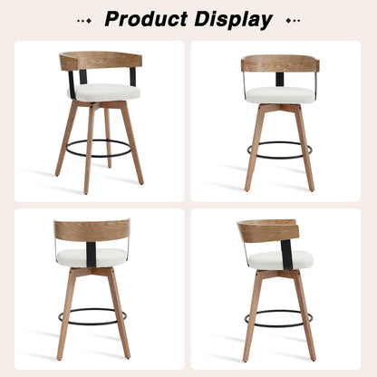 DUOMAY Swivel Bar Stools Set of 2, 26" Counter Height Bar Stool with Footrest Modern Wood Barstools with Linen Upholstered Seat Counter Stools for Kitchen Island Home Bar, White