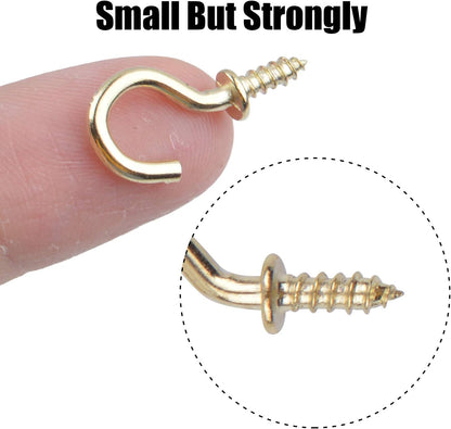 Aylifu Mini Ceiling Screw Hooks, 100 Pieces 1/2 Inch Gold Cup Hooks for Hanging Plants, Mugs, Arts, Decorations