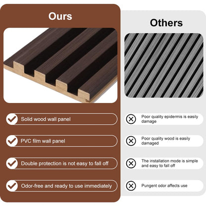 NovaGrid Board 4PCS Acoustic Wood Slat Wall Panels for Wall Decor and Ceiling 3D Fluted Sound Absorbing Panel Soundproof with Wood Finish 108"×6" (Walnut Brown)