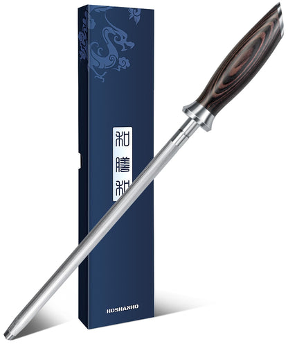HOSHANHO Honing Rod,10 Inch Professional Kitchen Knife Sharpener Rod, Japanese High Carbon Knife Sharpening Steel with Ergonomic Pakkawood Handle, Ideal for All Chef Knives
