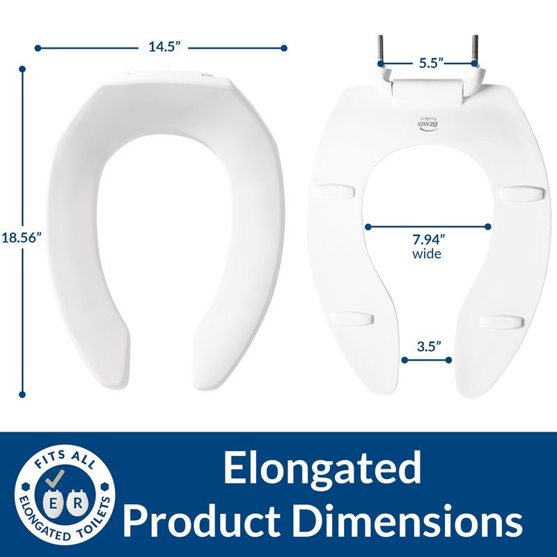 BEMIS 1955SSTFR Commercial Heavy Duty Fire Retardant Open Front Toilet Seat without Cover, Industrial No Slam Seat, Made in USA, Elongated, White