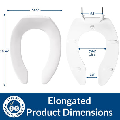 BEMIS 1955SSTFR Commercial Heavy Duty Fire Retardant Open Front Toilet Seat without Cover, Industrial No Slam Seat, Made in USA, Elongated, White