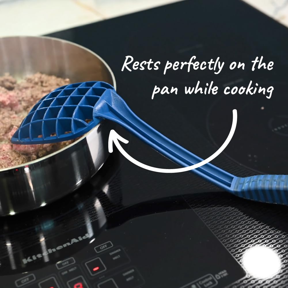 GEO Ground Meat Cooking Tool, meat masher, hamburger chopper with blade to chop and curved bottom to cook ground beef, chicken, and turkey