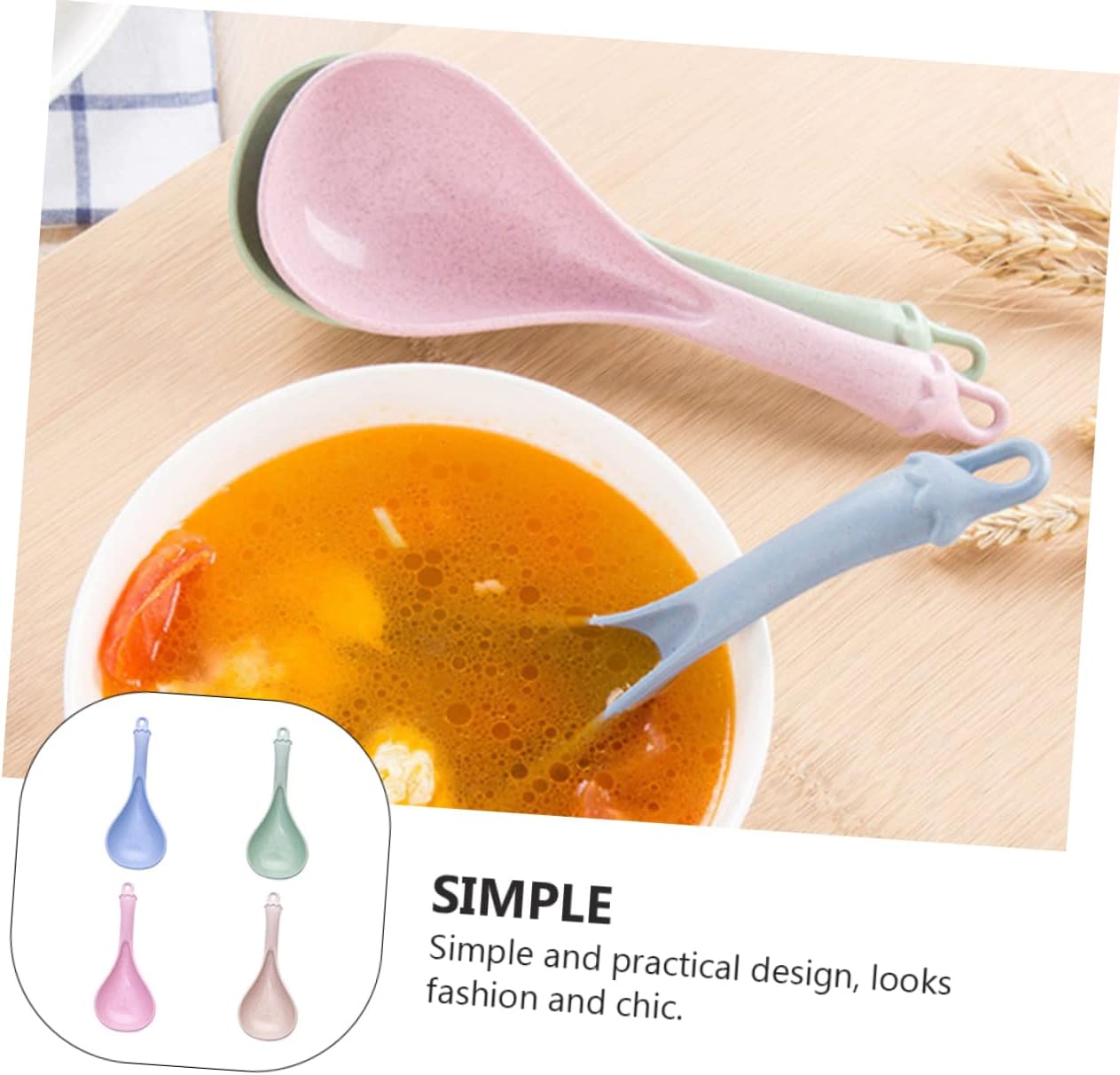 4pcs Wheat Straw Soup Spoon Set, Japanese Ramen Chinese Spoons, Unbreakable Kitchen Cutlery for Soup and Porridge
