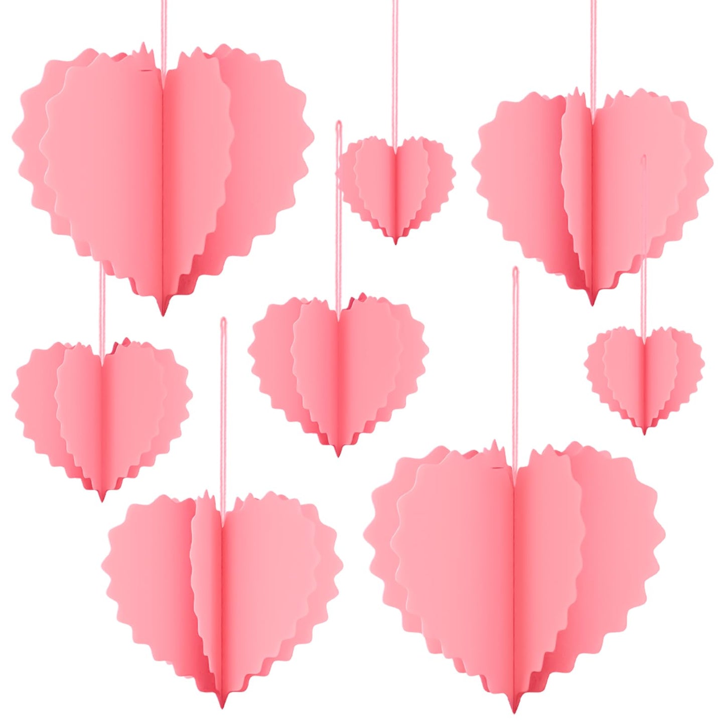 Valentines Day Decorations - 8 Pcs Pink 3D Valentines Hanging Hearts Ornaments Paper Valentines Tree Decorations for Valentines, Wedding, Engagement, Anniversary, Galentines Party Décor